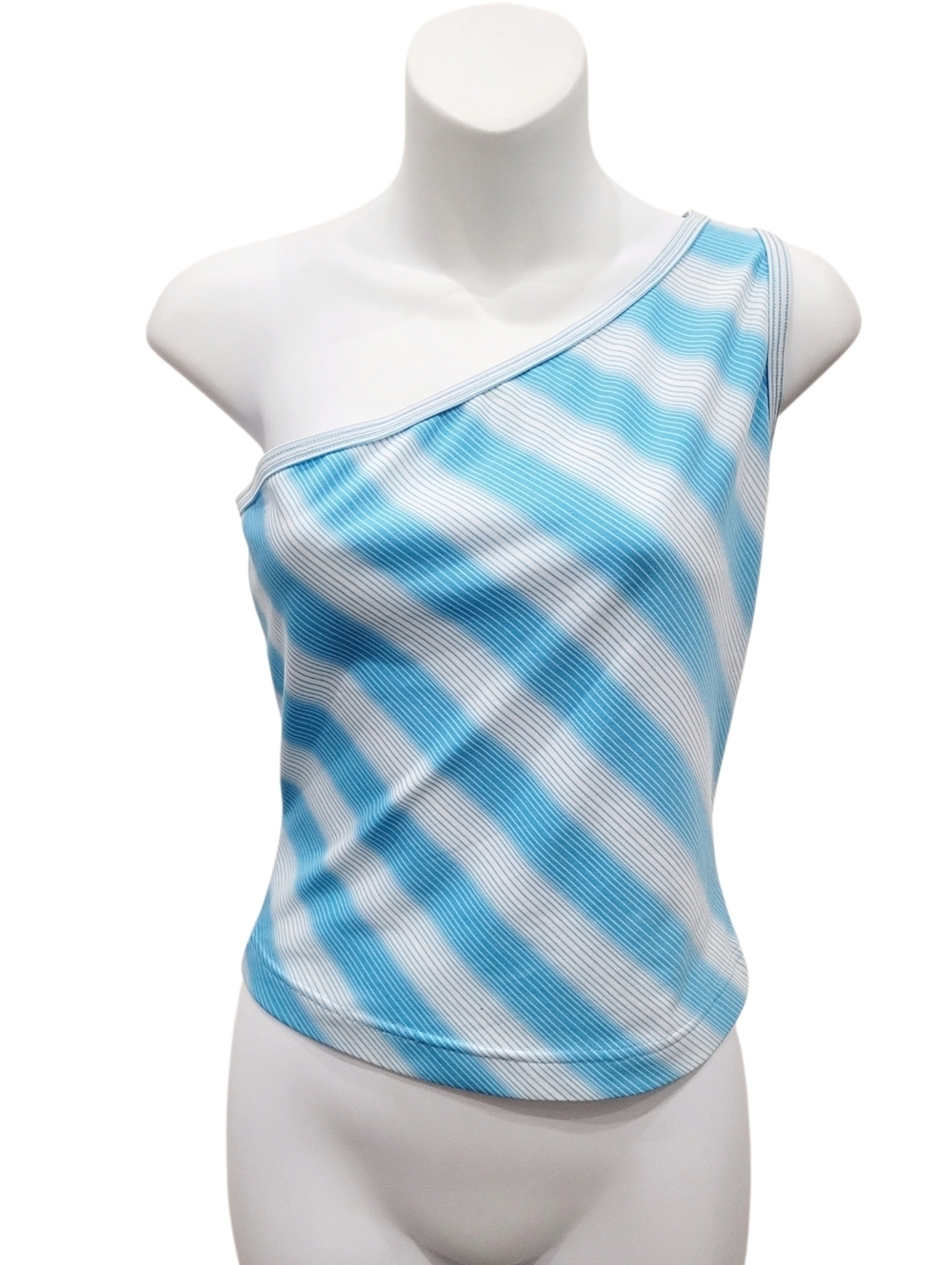 Y2K Blue & White One Shoulder Tank Top Size: Small